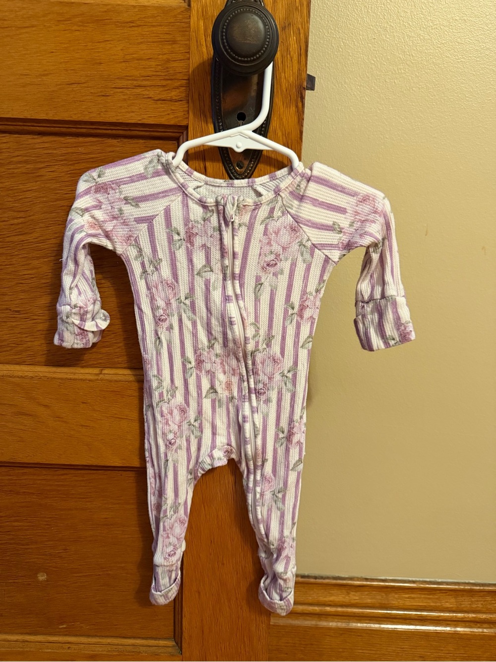 Caden Lane Lilas Lilacs Bamboo Waffle Ruffle Zipper Footie